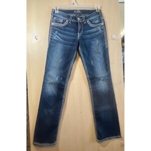 Silver Jeans Co Suki Mid Rise Bootcut Dark Wash Thick Stitch Jeans W28 L31